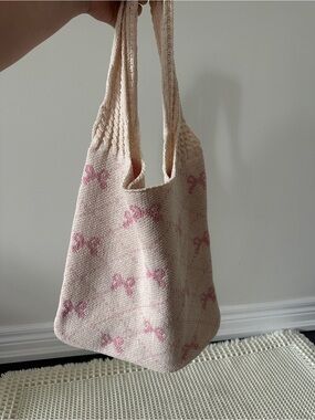 Pink Bow Knit Tote Bag